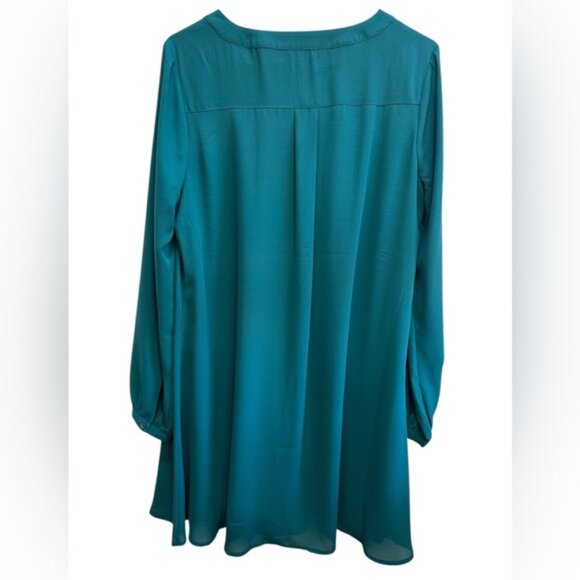 Express Emerald Green Holiday Dress Sz M Sheer Sleeves Triangle Keyhole Autumn - Picture 13 of 14